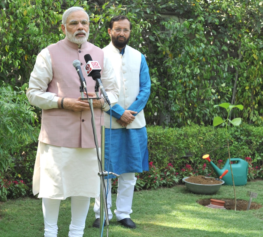 Kadamba — The Prime Minister, Shri Narendra Modi addressing after planting a Kadamb sapling (Neolamarckia Cadamba), at the Race Course Road lawns, to mark the occasion of the World Environment Day, in New Delhi on June 05, 2015. T