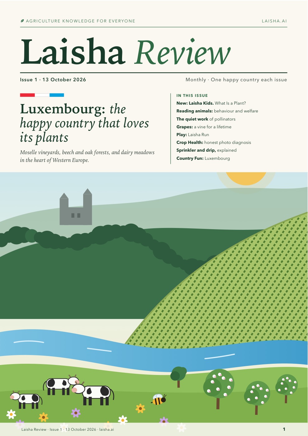 Cover of Laisha Review Issue 1, 13 October 2026: Luxembourg: the happy country that loves its plants